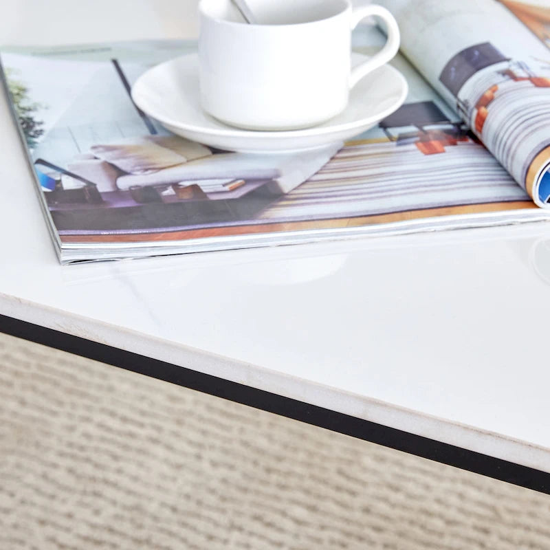 Modern Minimalist Style Marble Patterned Coffee Table With Black Metal Legs, Game Table, Tea Table