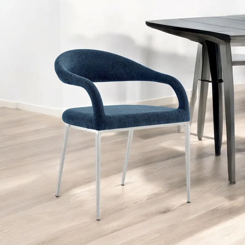  Set of Two Blue And Silver Upholstered Polyester Open Back Dining Arm Chairs