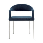 Set of Two Blue And Silver Upholstered Polyester Open Back Dining Arm Chairs