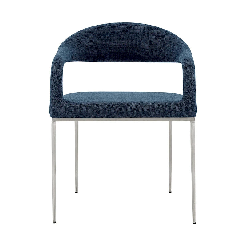 Set of Two Blue And Silver Upholstered Polyester Open Back Dining Arm Chairs