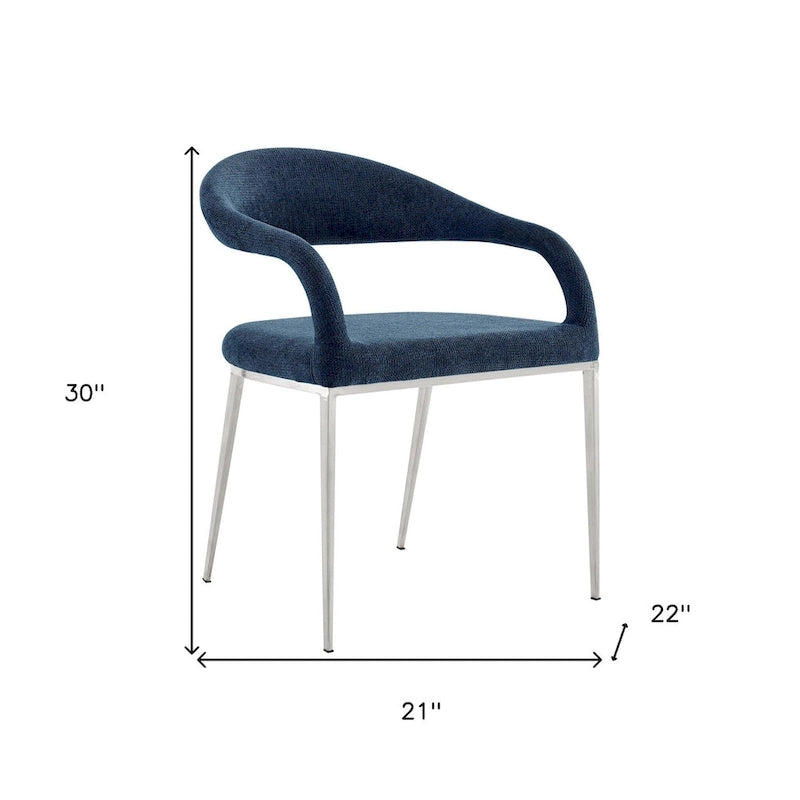 Set of Two Blue And Silver Upholstered Polyester Open Back Dining Arm Chairs
