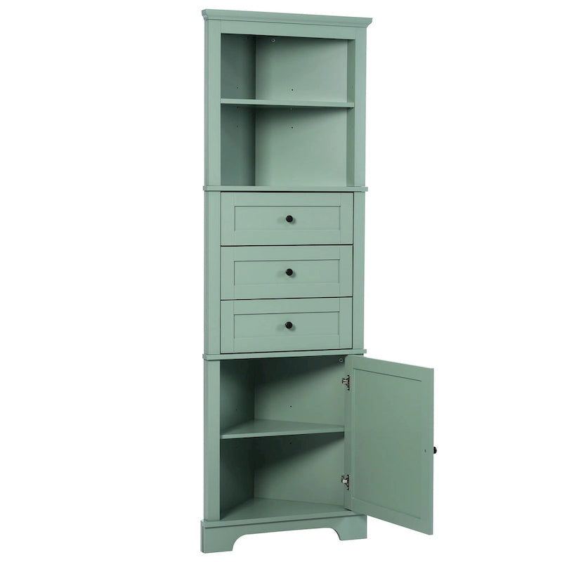 Triangle Tall Cabinet with 3 Drawers and Adjustable Shelves for Bathroom, Kitchen or Living Room, MDF Board with Painted Finish