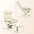 Adjustable PU Leather Lounge Chair Swivel Recliner Chair Padded High Back Armchair with Ottoman and Wood Base