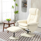 Adjustable PU Leather Lounge Chair Swivel Recliner Chair Padded High Back Armchair with Ottoman and Wood Base