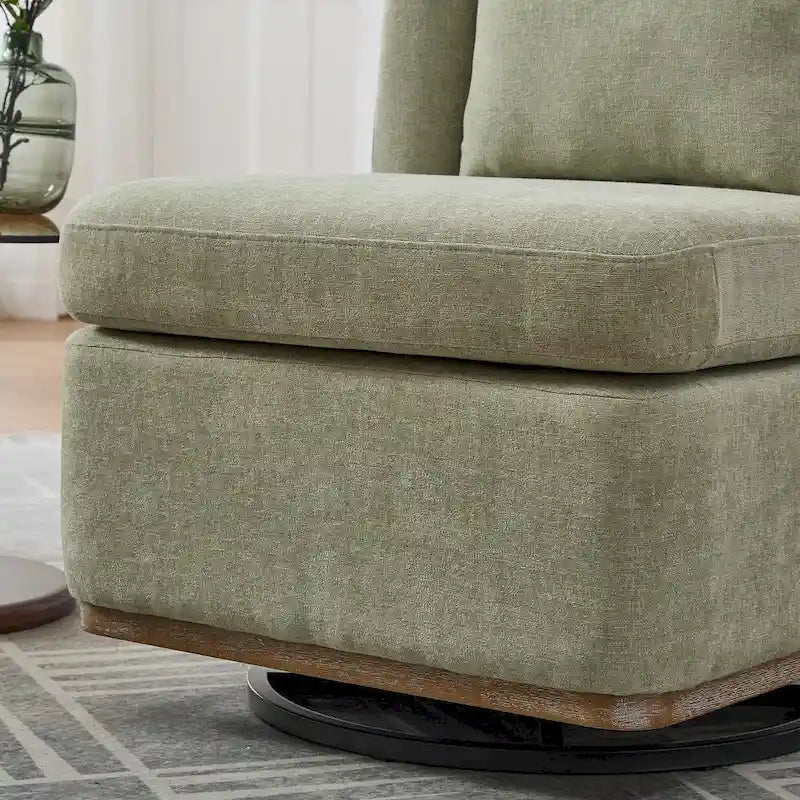 Chenille 360 Swivel Armless Chair with Metal Base, High-Density Foam Cushion, and Included Pillow
