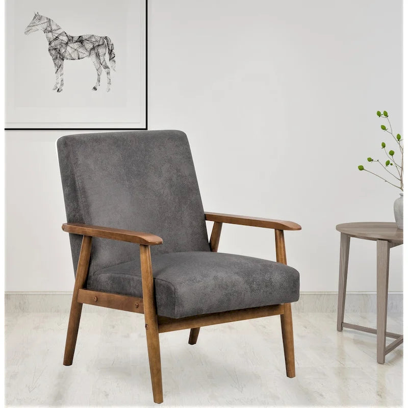 Beachwood Classic Wood/ Leather-look Microfiber Padded Seat Chair