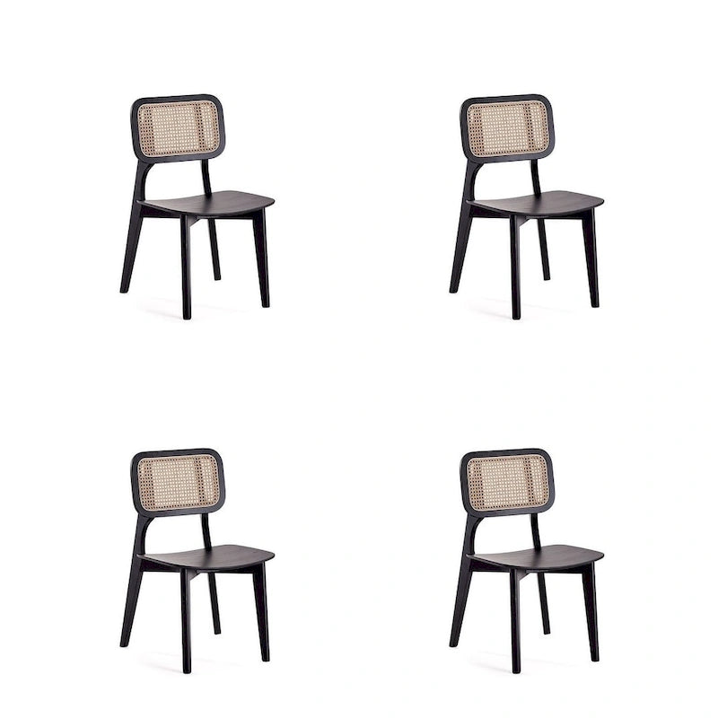 Versailles Square Dining Chair in Black and Natural Cane - Set of 2
