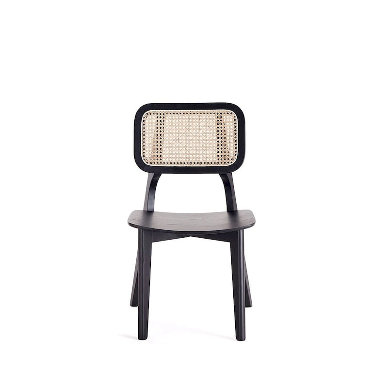 Versailles Square Dining Chair in Black and Natural Cane - Set of 2