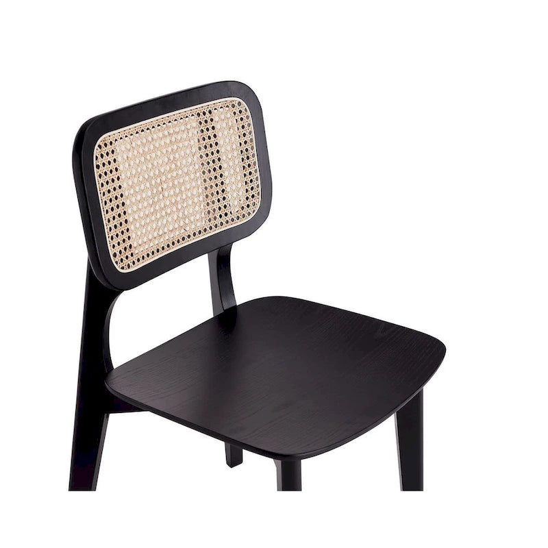 Versailles Square Dining Chair in Black and Natural Cane - Set of 2