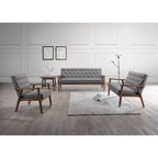 Sorrento Mid-century Retro Modern Grey Fabric Upholstered Wooden 3-seater Sofa