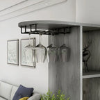 DH BASIC Transitional Vintage Grey Oak 6-Open Shelf Bar Table with Wine Storage by Denhour