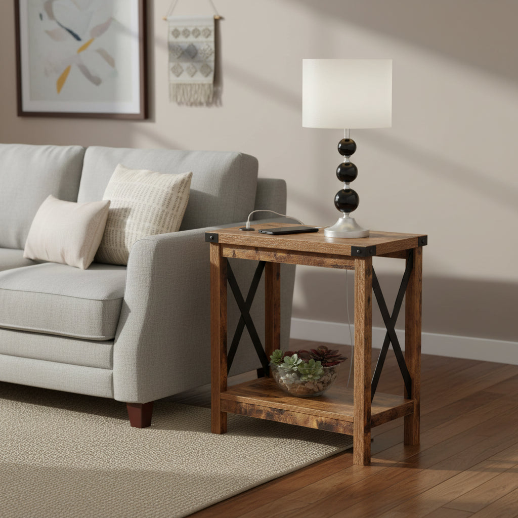 Chairside Table with Charging Station and Shelf