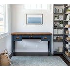 Nantucket 53 inch Writing Desk, No Assembly Required, Blue Denim and Whiskey Finish