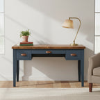 Nantucket 53 inch Writing Desk, No Assembly Required, Blue Denim and Whiskey Finish