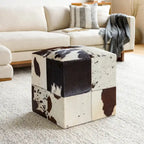 Cattle Range Leather Cowhide Cube Pouf Ottoman
