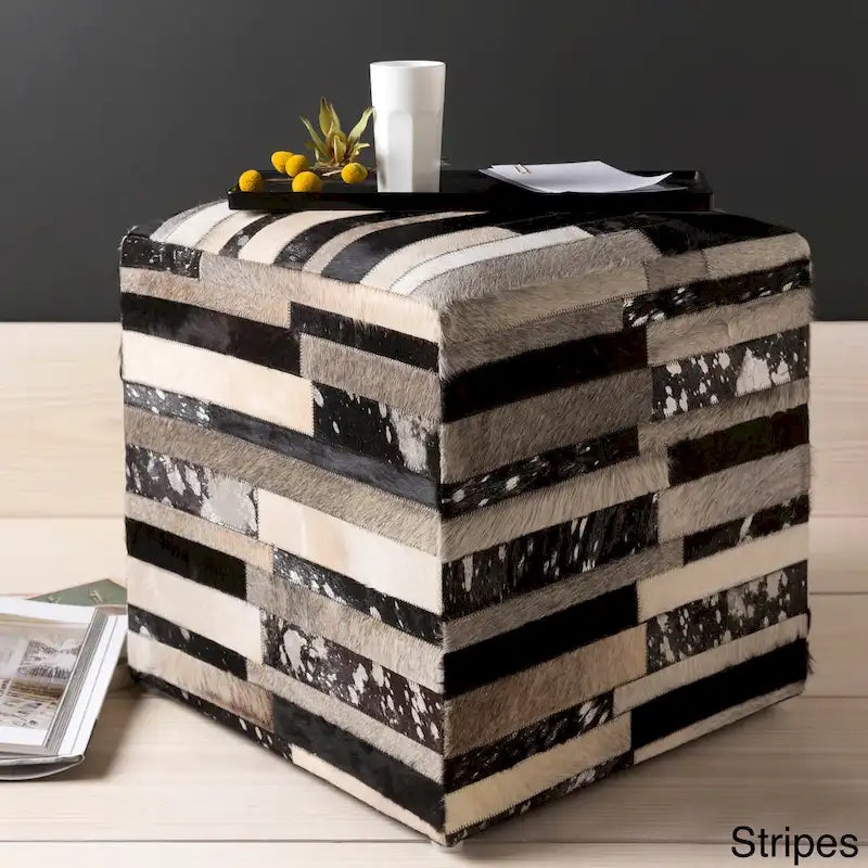 Cattle Range Leather Cowhide Cube Pouf Ottoman
