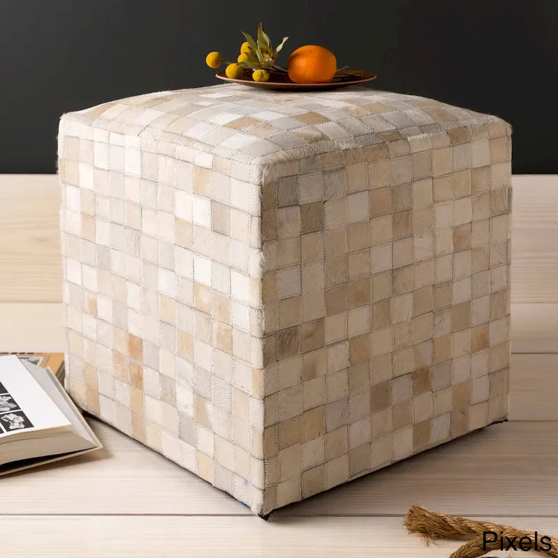 Cattle Range Leather Cowhide Cube Pouf Ottoman