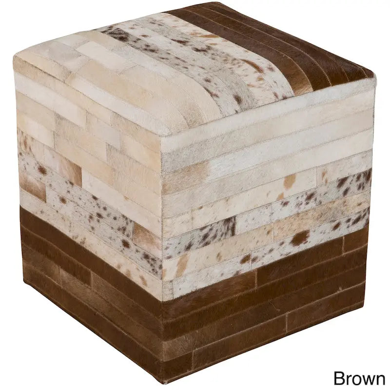 Cattle Range Leather Cowhide Cube Pouf Ottoman