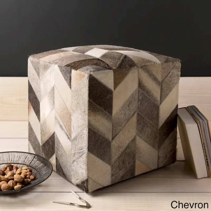 Cattle Range Leather Cowhide Cube Pouf Ottoman
