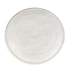 Cato 28 Inch Artisanal Round Mango Wood Coffee Table, Intricate Diamond Lattice Cut Out Frame, Washed White