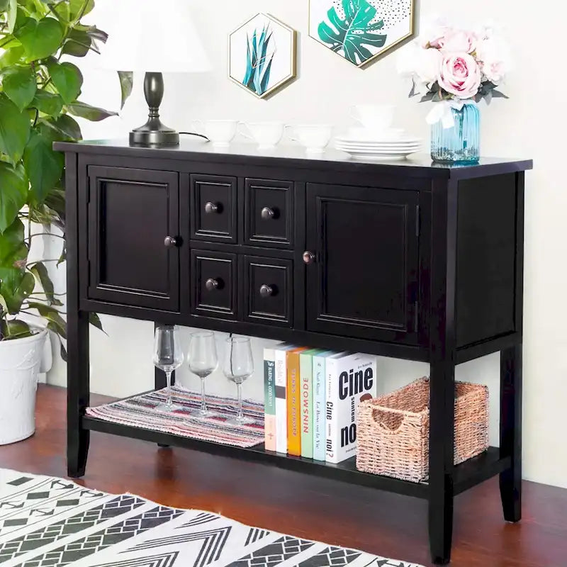 Multi-Color Retro Console Table with Drawers & Cabinets
