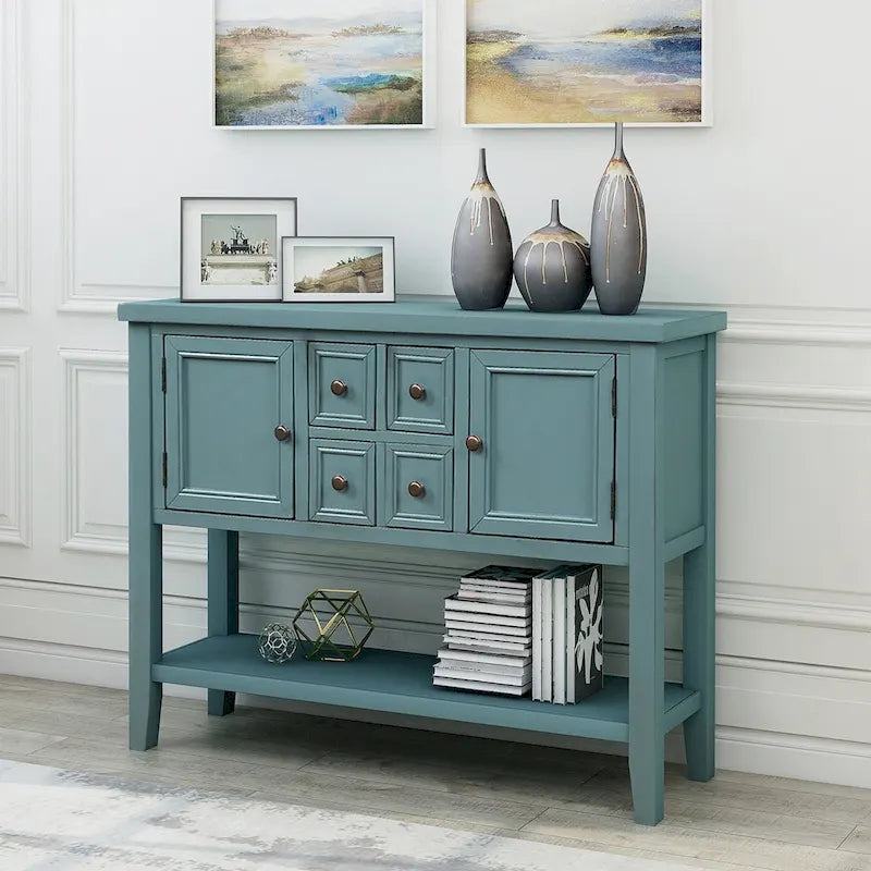 Multi-Color Retro Console Table with Drawers & Cabinets