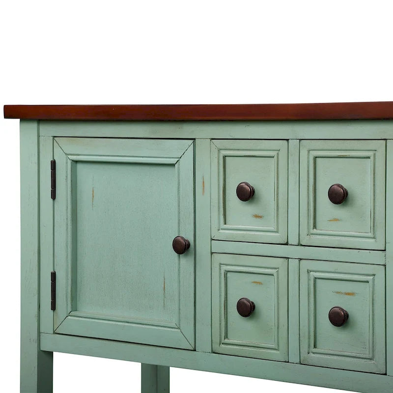 Multi-Color Retro Console Table with Drawers & Cabinets