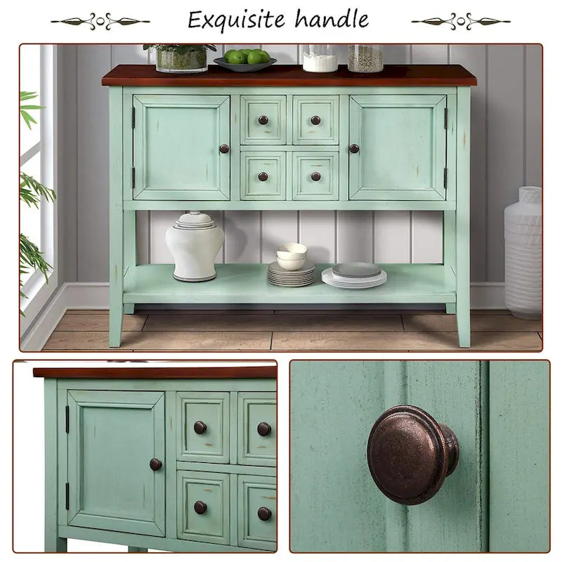Multi-Color Retro Console Table with Drawers & Cabinets