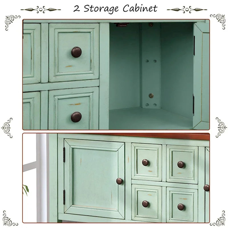 Multi-Color Retro Console Table with Drawers & Cabinets