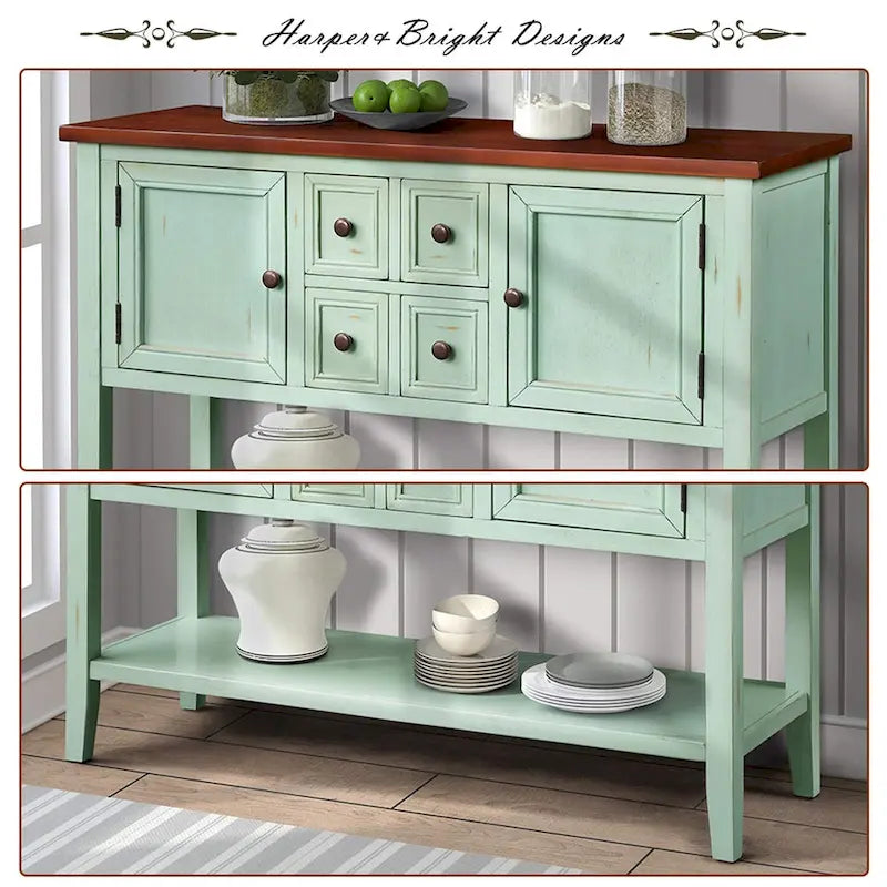 Multi-Color Retro Console Table with Drawers & Cabinets
