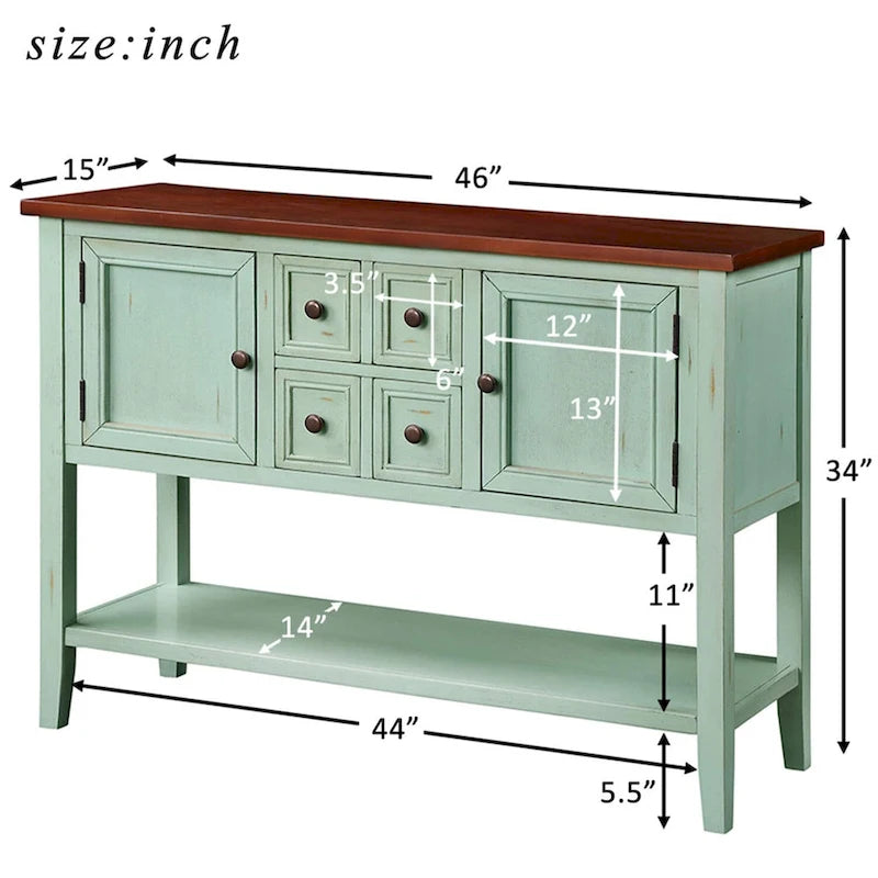Multi-Color Retro Console Table with Drawers & Cabinets