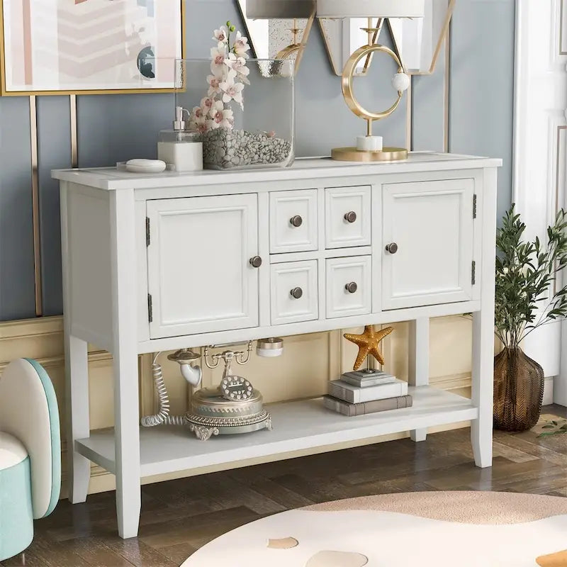 Multi-Color Retro Console Table with Drawers & Cabinets
