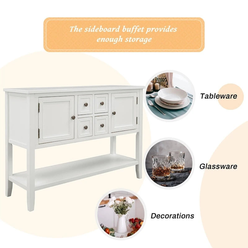 Multi-Color Retro Console Table with Drawers & Cabinets