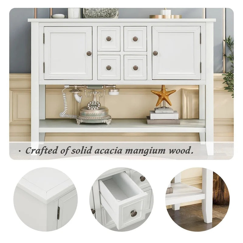 Multi-Color Retro Console Table with Drawers & Cabinets