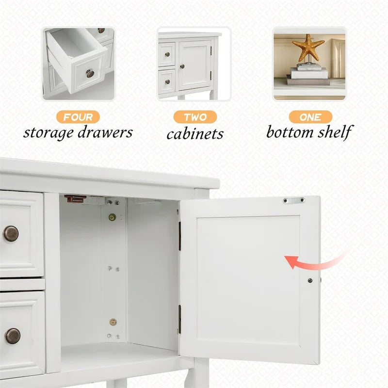 Multi-Color Retro Console Table with Drawers & Cabinets