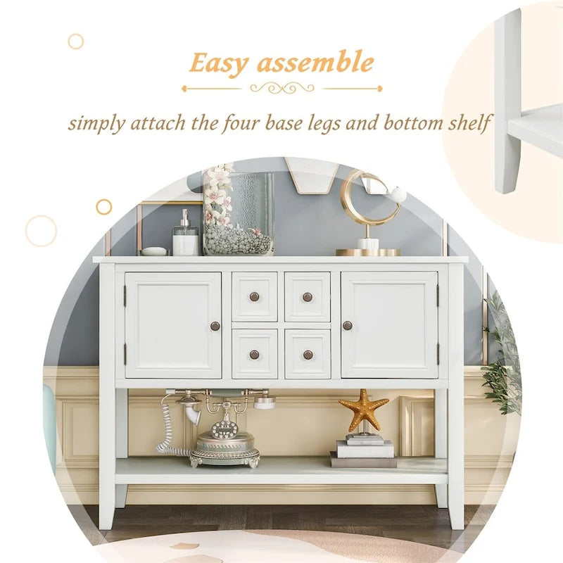 Multi-Color Retro Console Table with Drawers & Cabinets