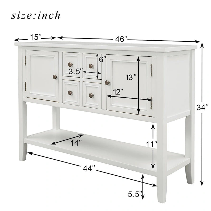 Multi-Color Retro Console Table with Drawers & Cabinets