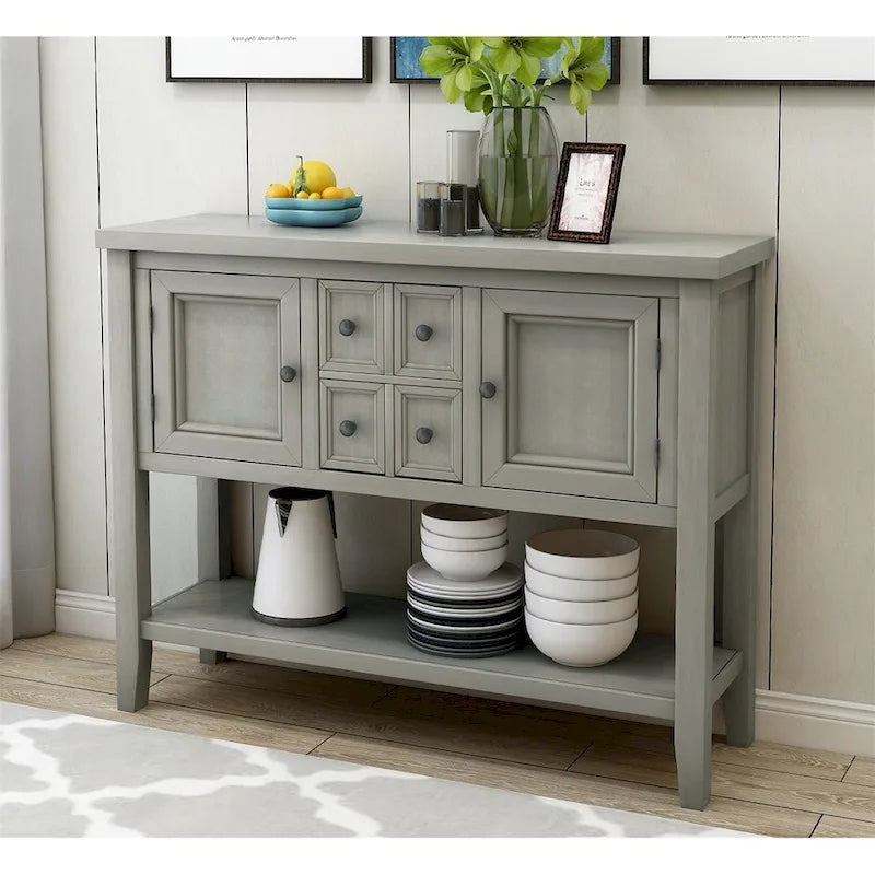 Multi-Color Retro Console Table with Drawers & Cabinets