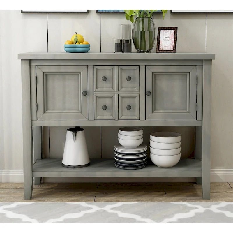 Multi-Color Retro Console Table with Drawers & Cabinets