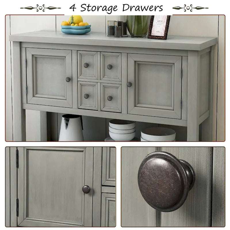 Multi-Color Retro Console Table with Drawers & Cabinets