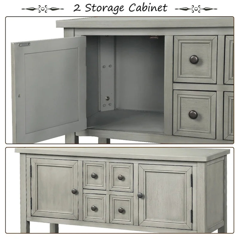 Multi-Color Retro Console Table with Drawers & Cabinets