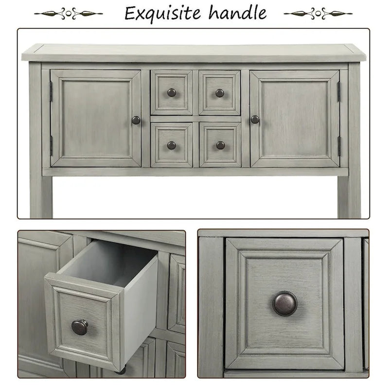 Multi-Color Retro Console Table with Drawers & Cabinets