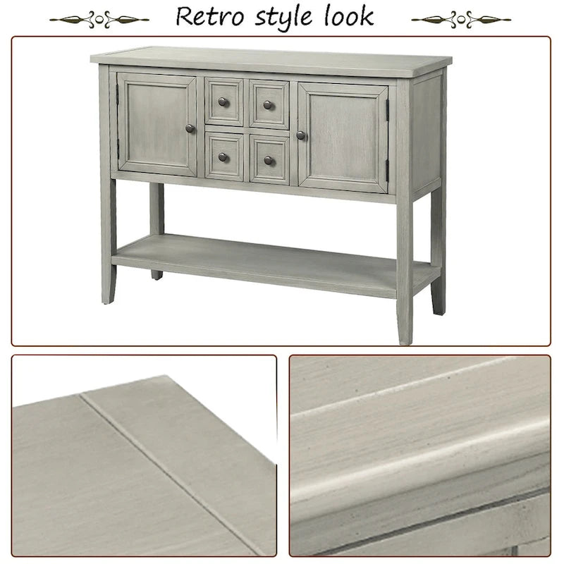 Multi-Color Retro Console Table with Drawers & Cabinets