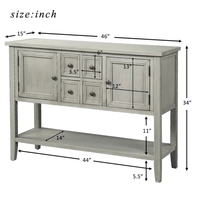 Multi-Color Retro Console Table with Drawers & Cabinets