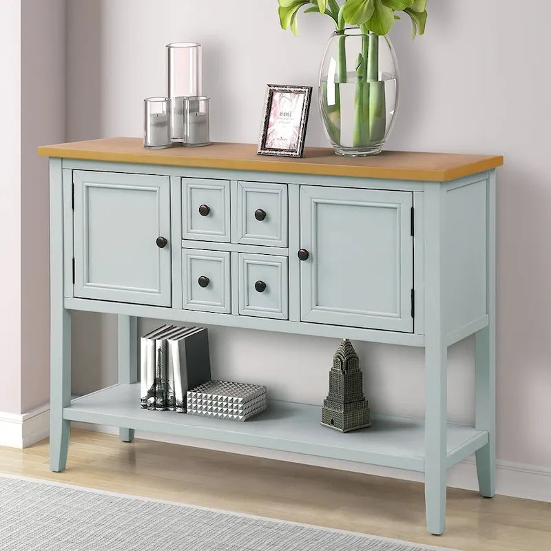 Multi-Color Retro Console Table with Drawers & Cabinets