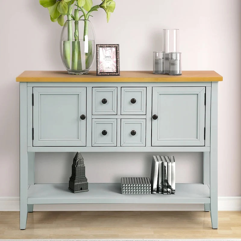 Multi-Color Retro Console Table with Drawers & Cabinets