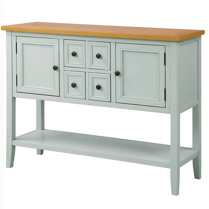 Multi-Color Retro Console Table with Drawers & Cabinets
