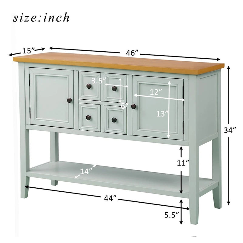 Multi-Color Retro Console Table with Drawers & Cabinets