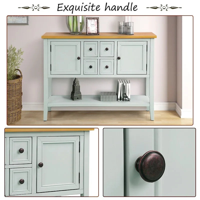 Multi-Color Retro Console Table with Drawers & Cabinets