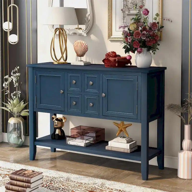 Multi-Color Retro Console Table with Drawers & Cabinets
